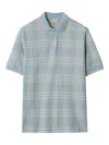 Burberry Logo-embroidered Checked Jacquard-knit Cotton Polo Shirt In Blue