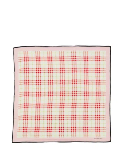 Pre-owned Burberry Checked Cotton Scarf In Pink