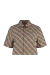 Burberry Cropped Check Cotton Shirt In Brown