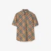 Burberry Short-sleeved Check Pattern Shirt With Button-down Collar