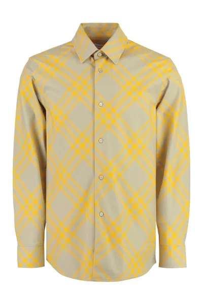 Burberry Checked Cotton Shirt In Yellow