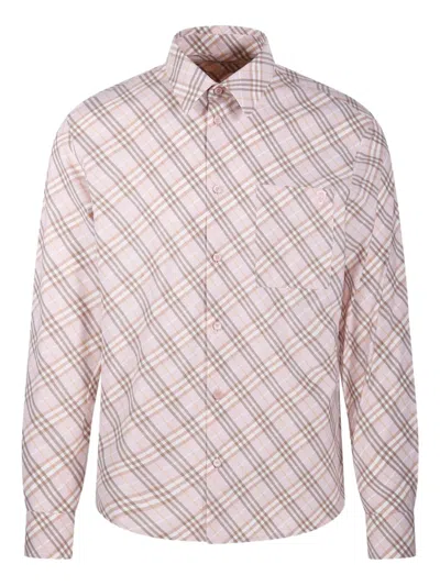 Burberry Plaid Pattern Button-down Collar Shirt With Front Pocket In Pink