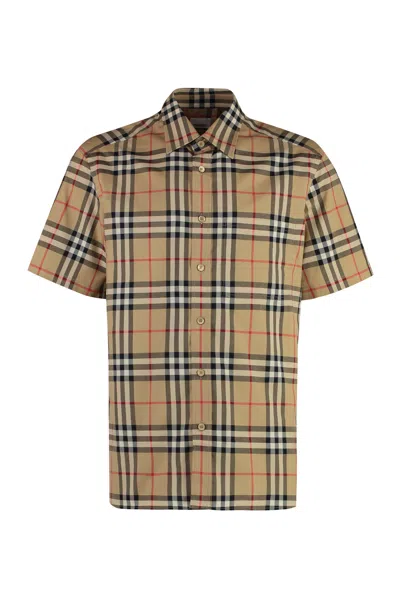 Burberry Cotton Shirt With Checked Pattern And Pockets In Multi