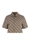 Burberry Cropped Check Cotton Shirt In Brown