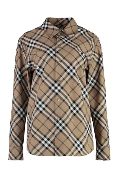 Burberry Checkered Design Cotton Shirt In Brown
