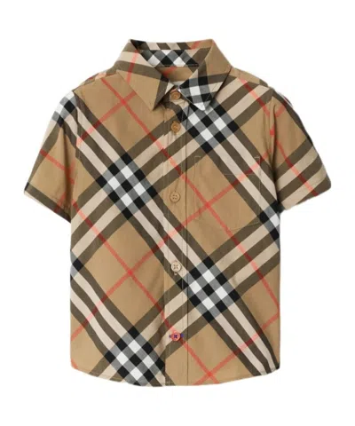 Burberry Checked Cotton Shirt In Brown