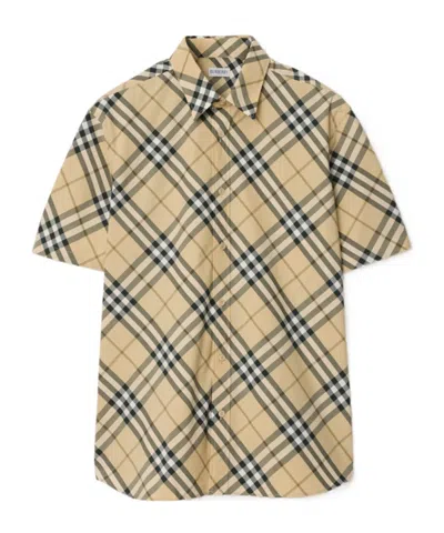 Burberry Cotton Shirt With Checked Pattern And Pockets In Multi