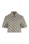 Burberry Check Short-sleeve Crop Button-down Shirt In Grey