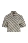Burberry Check Short-sleeve Crop Button-down Shirt In Grey