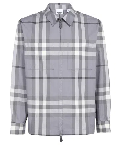 Burberry Checked Cotton Shirt In Grey
