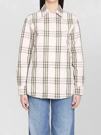 Burberry Checked Cotton Shirt Long Sleeves In Pink