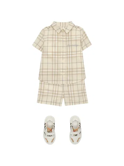 Burberry Babies' Checked Cotton Shirt In Neutral