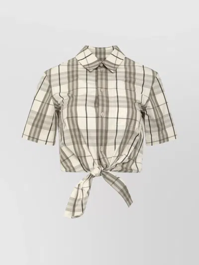BURBERRY CHECKED COTTON SHIRT TIE FRONT