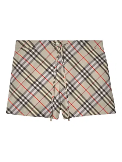 Burberry Checked Cotton Shorts In Neutral