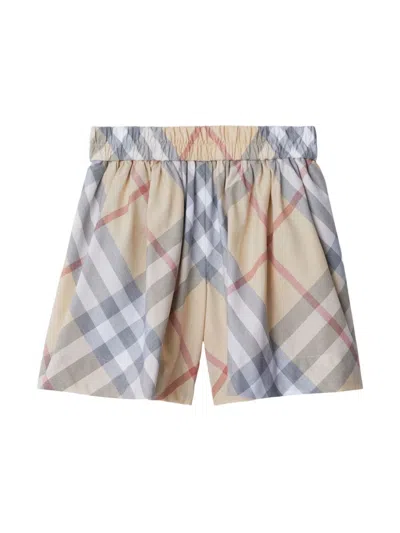 Burberry Kids' Shorts Check In Cotone In Brown