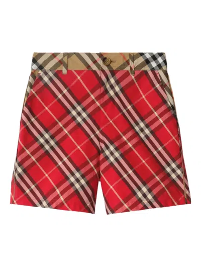 Burberry Kids' Checked Cotton Shorts In Red