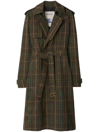BURBERRY CHECKED COTTON TRENCH COAT