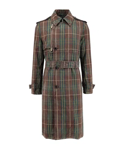 BURBERRY BURBERRY CHECKERED BELTED TRENCH COAT