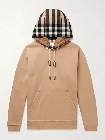Burberry Men Beige Check Hood Hoodie In Brown