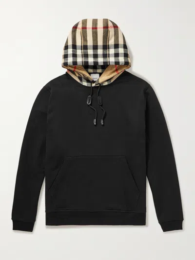 Burberry Black Sweatshirt With Vintage Check Printed Hood In Cotton