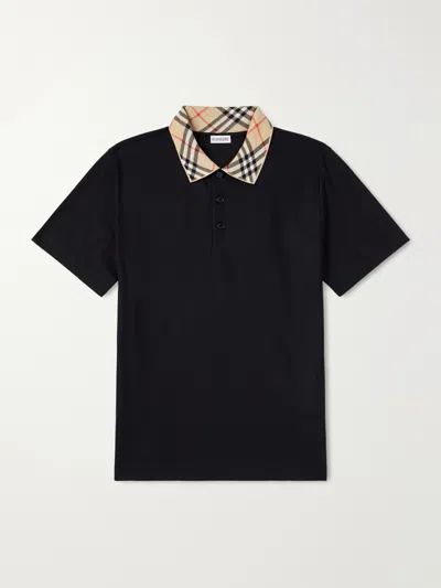 Burberry Piquet Polo Shirt Featuring Short Sleeves And Contrasting Collar In Black
