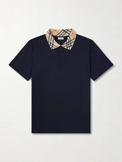 Burberry Evan Polo Shirt Short Sleeves Checked Collar In Blue