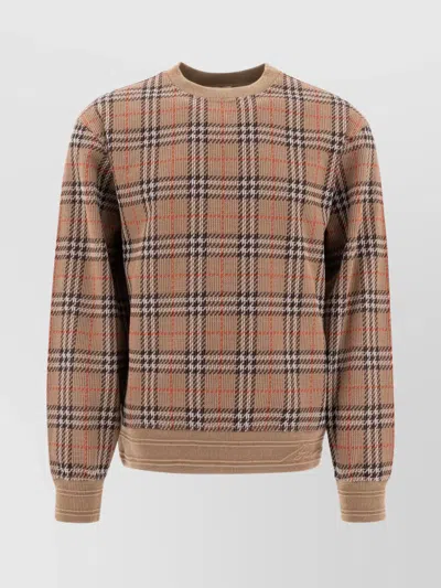 BURBERRY CHECKED CREW NECK LONG SLEEVE SWEATERS