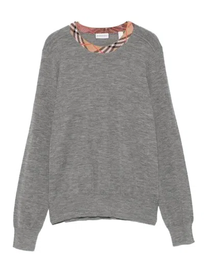Burberry Checked Crew Neck Pullover Clothing In Gray