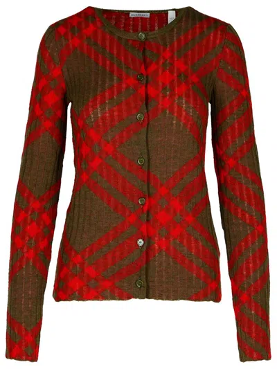 Burberry Sheer Ribbed Crewneck Knitwear Long Sleeves In Green