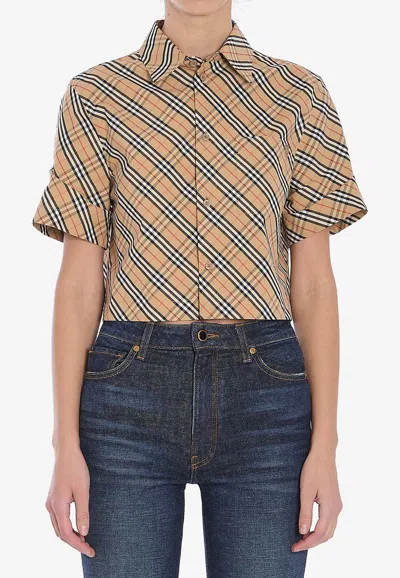 Burberry Check Cropped Shirt In Brown