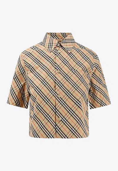 Burberry Checked Cropped Shirt In Neutral