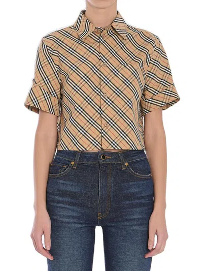 Burberry Mc Tec Beige Camel Checked Short Shirt