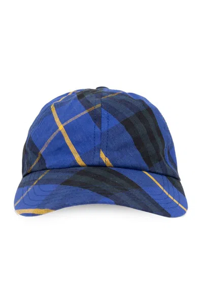 Burberry Checked Curved Peak Baseball Cap In Blue