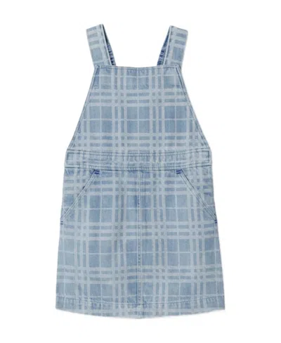 Burberry Checked Denim Dress In Blue