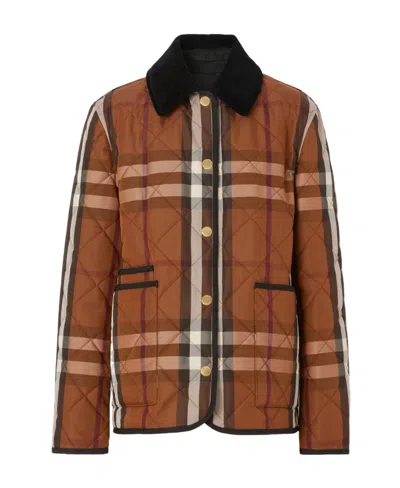 Burberry Checked Diamond-quilted Fitted Jacket In Brown
