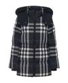 Burberry Checked Down Jacket In Blue