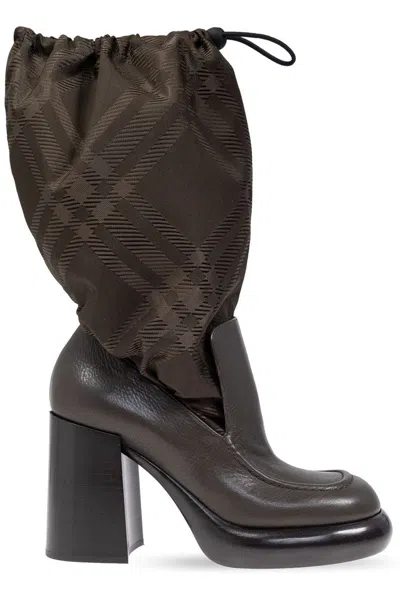 Burberry Women's Leather Nylon Wedge Boots | Size 38 | 8095707 In Brown