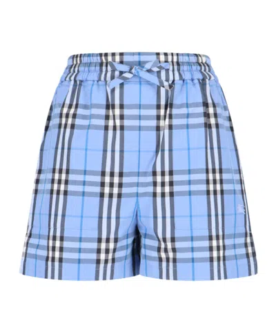 Burberry Checked Drawstring Shorts In Blue