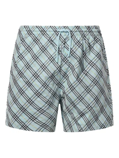 Burberry Checked Drawstring Swim Shorts In Green