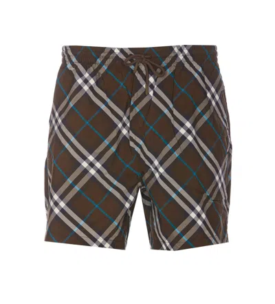 Burberry Checked Drawstring-waist Swim Shorts In Brown