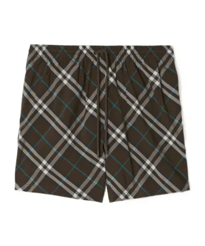 Burberry Checked Drawstring-waist Swim Shorts In Black