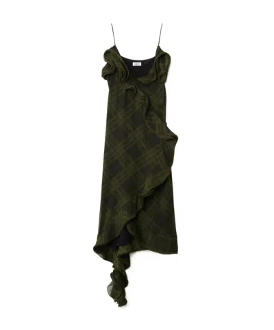 Burberry Check Silk Wrap Dress In Oil