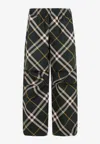 Burberry Men's Check Pattern Trousers With Elastic Waist And Drawstring In Multicolor