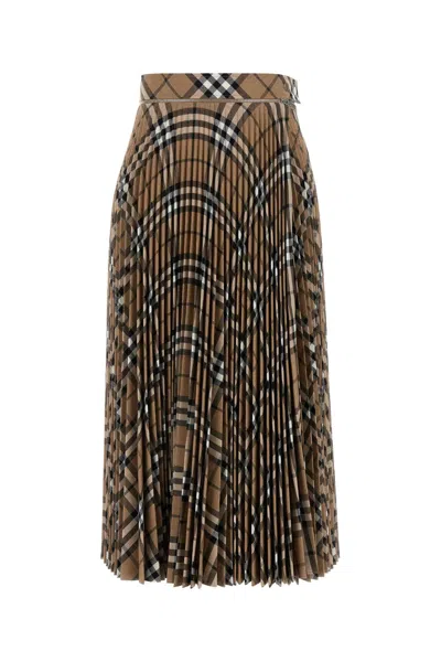 Burberry Checked Embroidered Polyester-wool Skirt In Brown