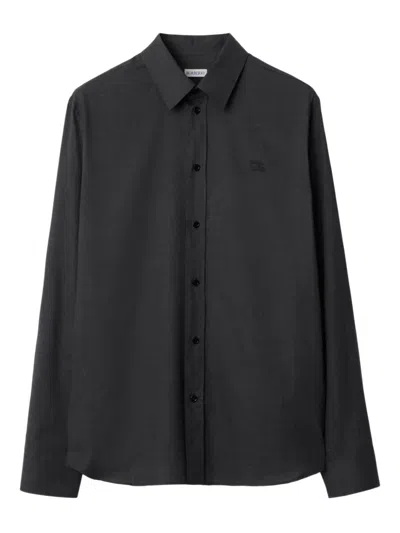 Burberry Checked Embroidered Shirt In Black