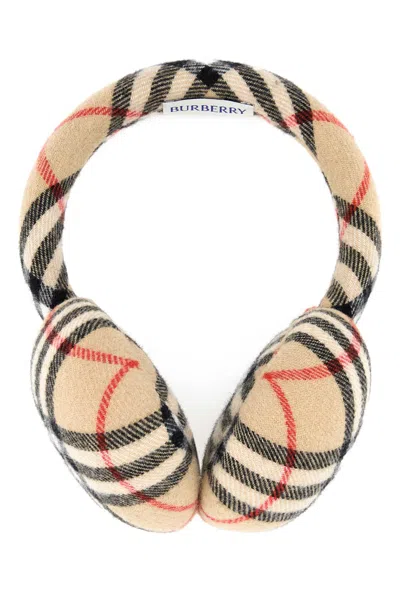 Burberry Checked Embroidered Wool-blend Earmuffs For Unisex In Multi