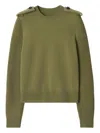 Burberry Check Epaulette Wool Cashmere Blend Sweater In Green