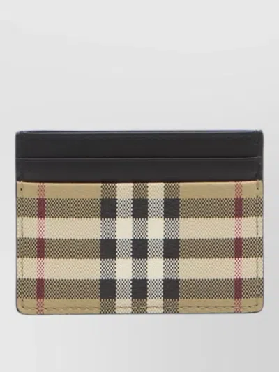 Burberry Checked Fabric Calfskin Finish Card Holder In Neutral