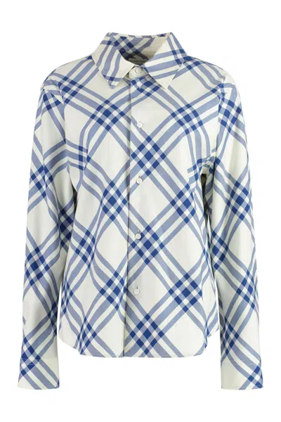 Burberry Checked Cotton Shirt In White