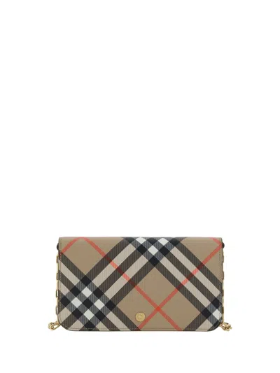 Burberry Checked Folded-top Chain Strap Wallet In Sand